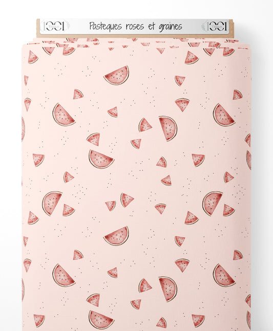 Tissu - Pastèques roses et graines