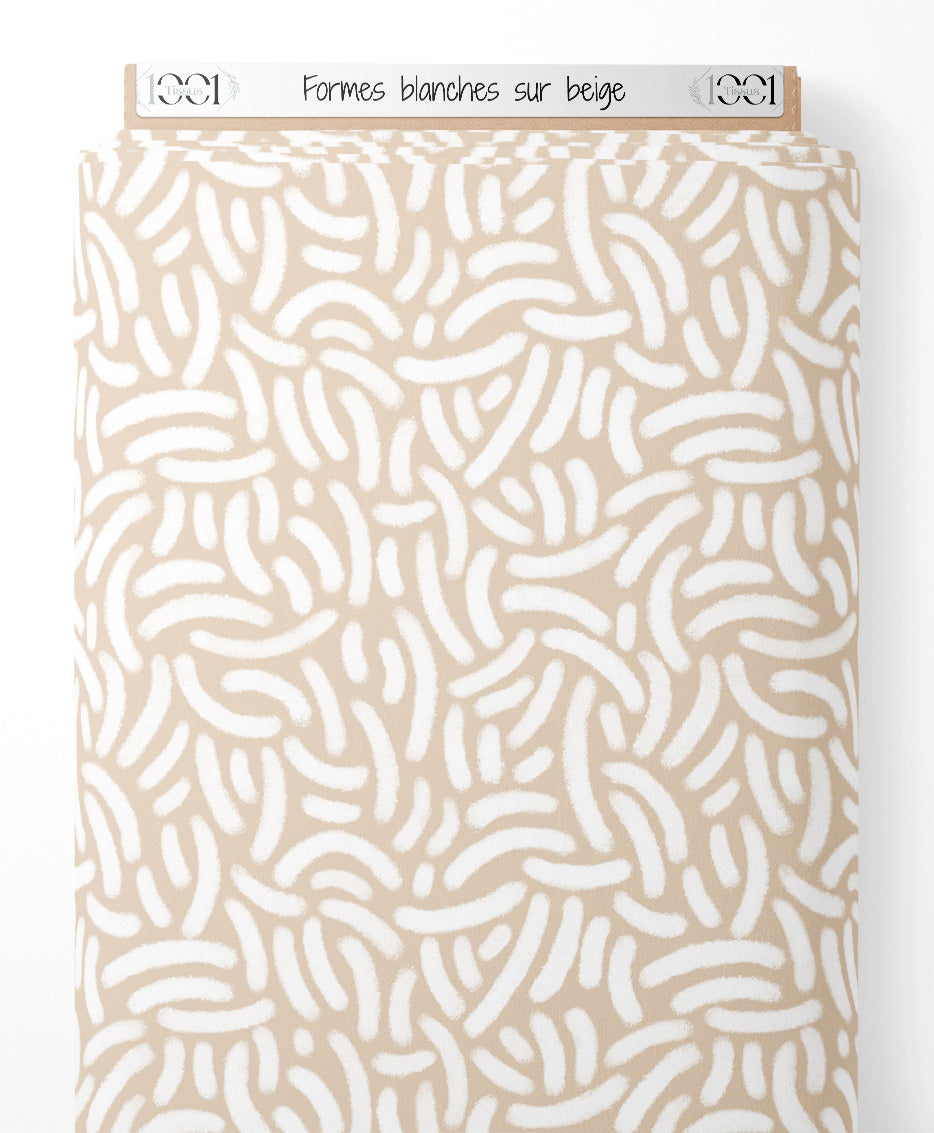Tissu - Formes blanches sur beige
