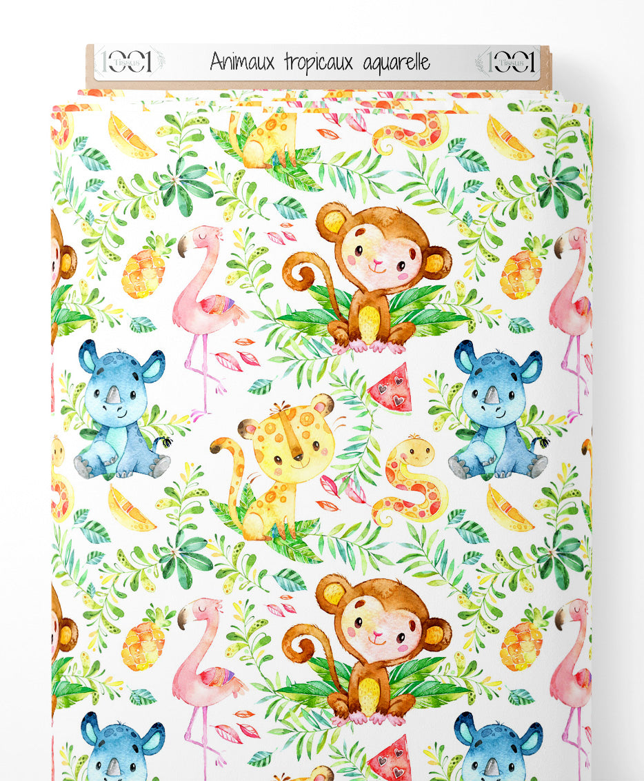 Tissu - Animaux tropicaux aquarelle