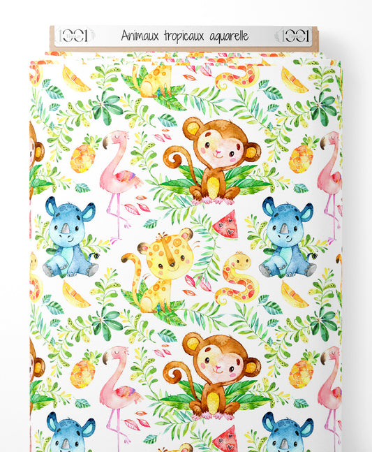 Tissu - Animaux tropicaux aquarelle