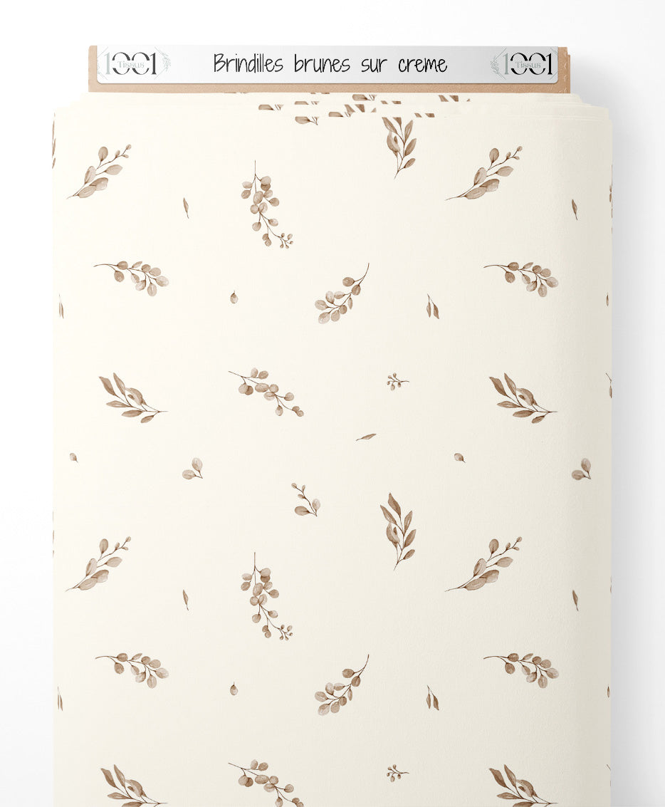 Tissu - Brindilles brunes sur crème