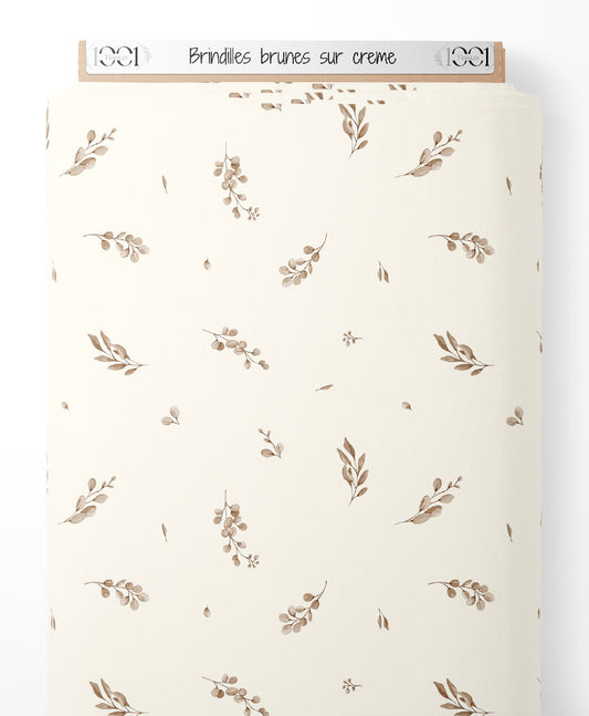 Tissu - Brindilles brunes sur crème