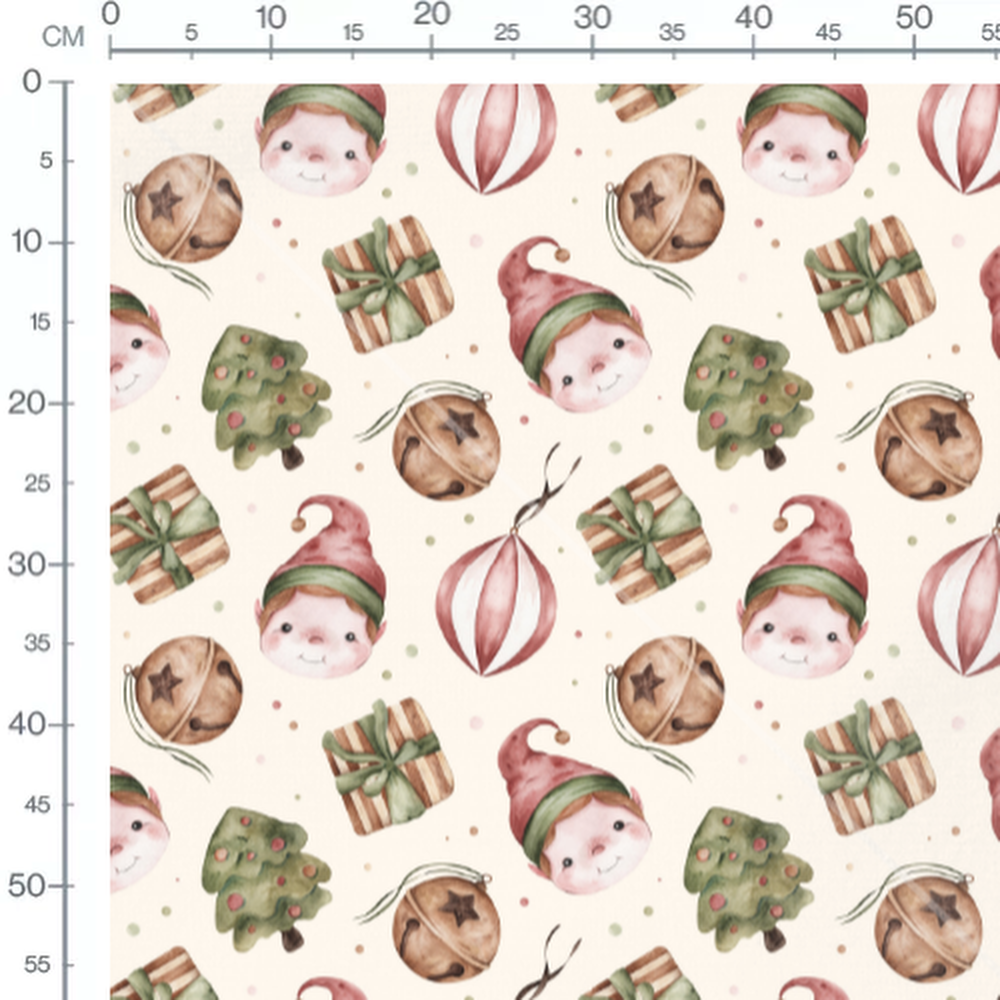 Tissu - Lutins et sapins crème