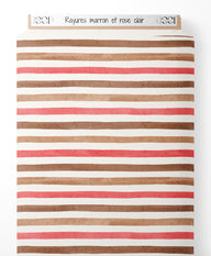 Tissu - Rayures marron et rose clair