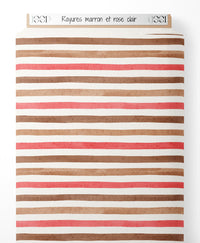 Tissu - Rayures marron et rose clair