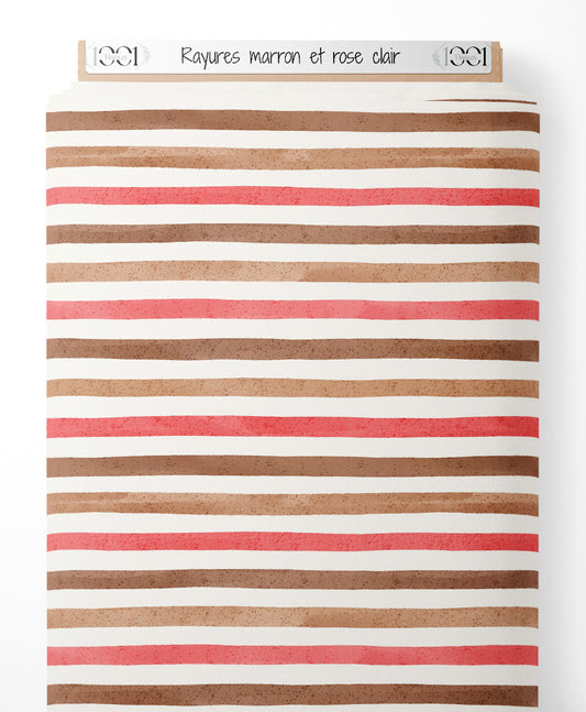 Tissu - Rayures marron et rose clair