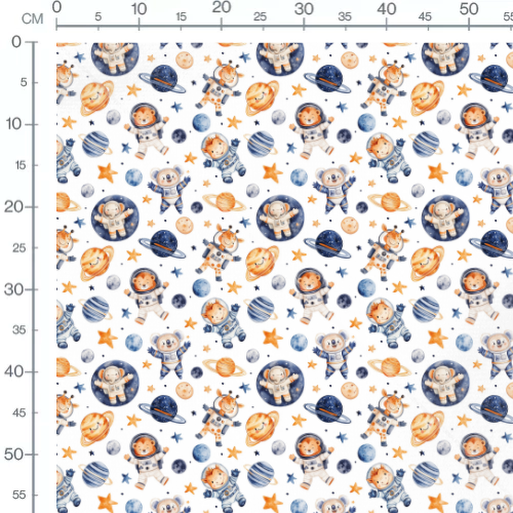 Tissu - Animaux cosmiques sur blanc