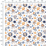 Tissu - Animaux cosmiques sur blanc