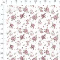 Tissu - Animaux et fleurs roses