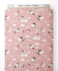 Tissu - Nuages souriants et étoiles 2