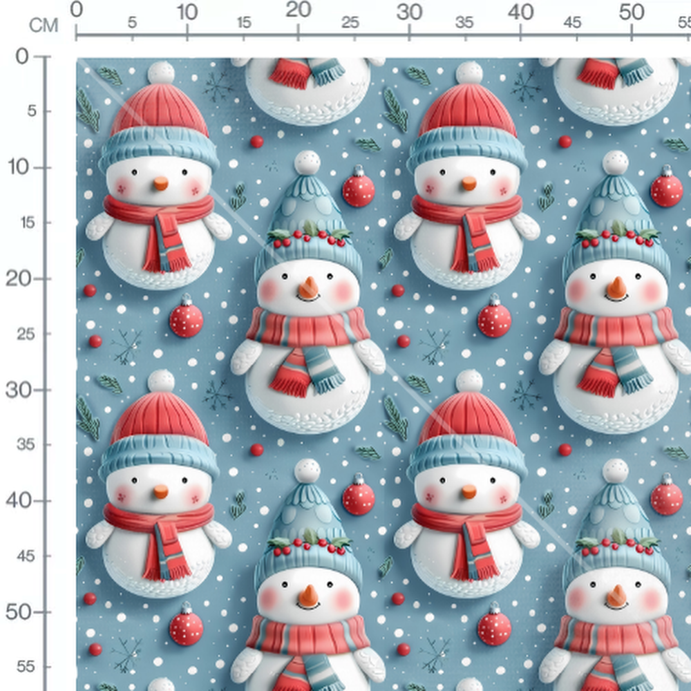 Tissu - bonhommes de neige echarpe rouge 3D