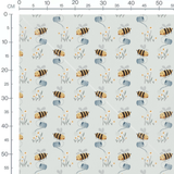 Tissu - Abeilles et arrosoirs bleus