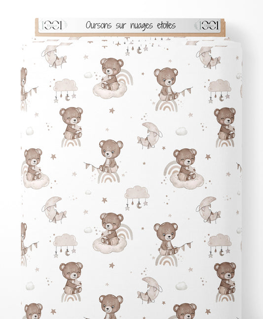 Tissu - Oursons sur nuages étoilés