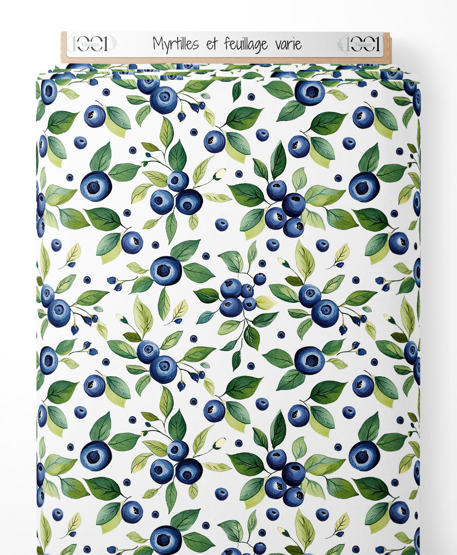 Tissu - Myrtilles et feuillage varié