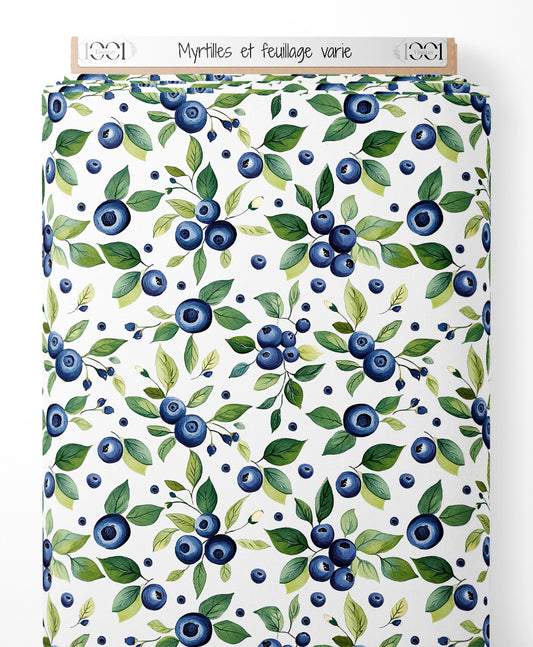 Tissu - Myrtilles et feuillage varié
