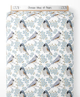 Tissu - Oiseaux bleus et fleurs