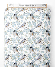 Tissu - Oiseaux bleus et fleurs