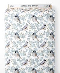 Tissu - Oiseaux bleus et fleurs