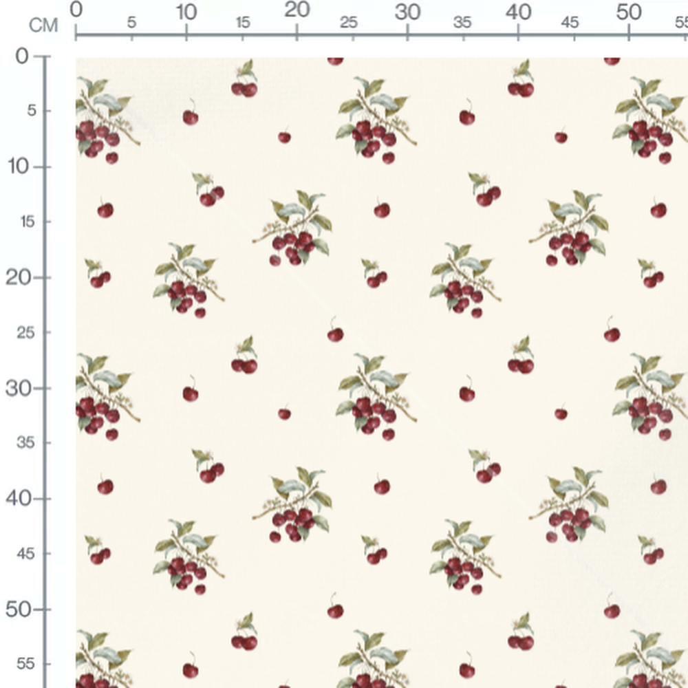 Tissu - Cerises et fleurs sur crème