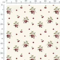 Tissu - Cerises et fleurs sur crème