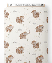 Tissu - Éléphants et montagnes douces
