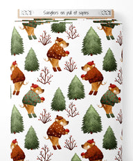 Tissu - Sangliers en pull et sapins