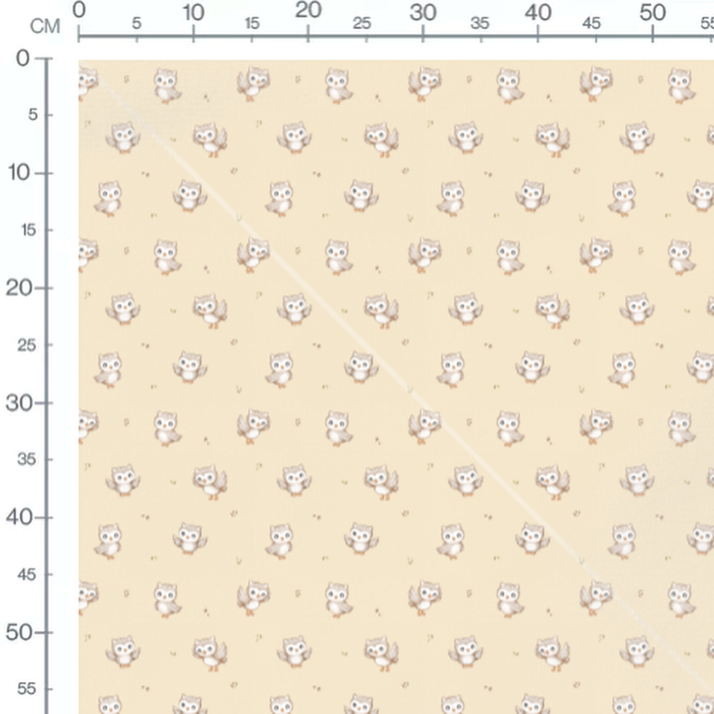 Tissu - Chouettes sur fond beige