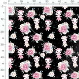 Tissu - Cochons roses sur fond noir