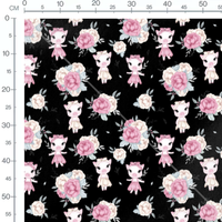 Tissu - Cochons roses sur fond noir