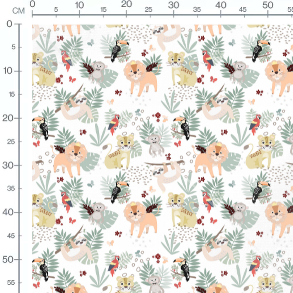 Tissu - Tropical avec lions et fleurs