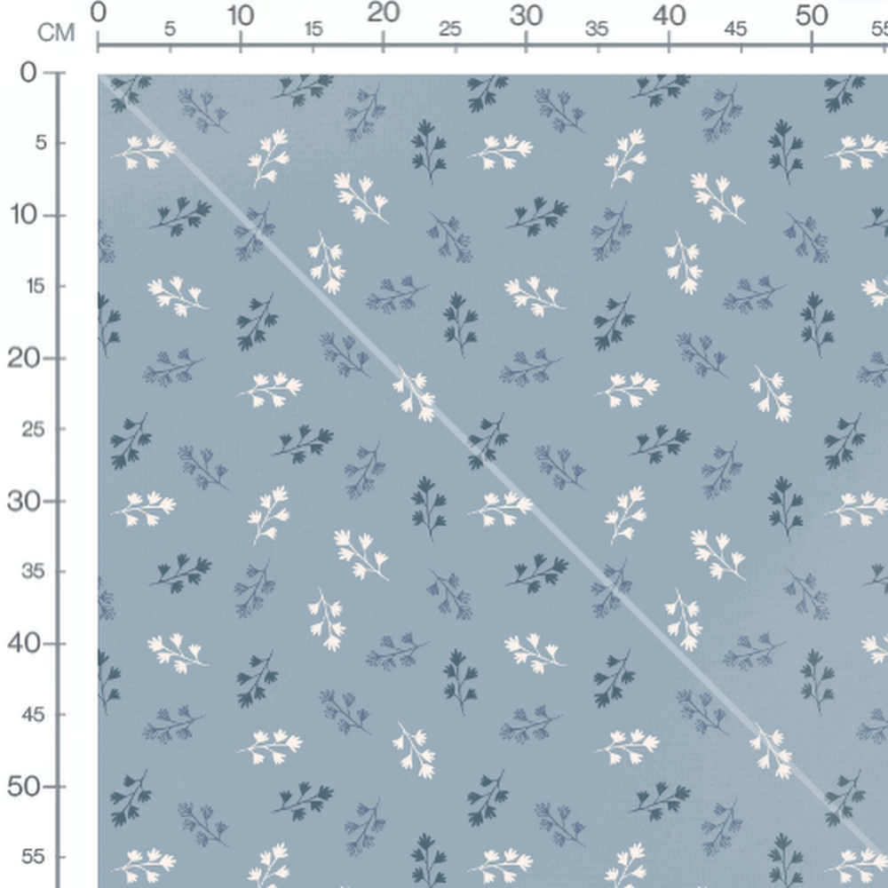 Tissu - Feuilles blanches et bleues