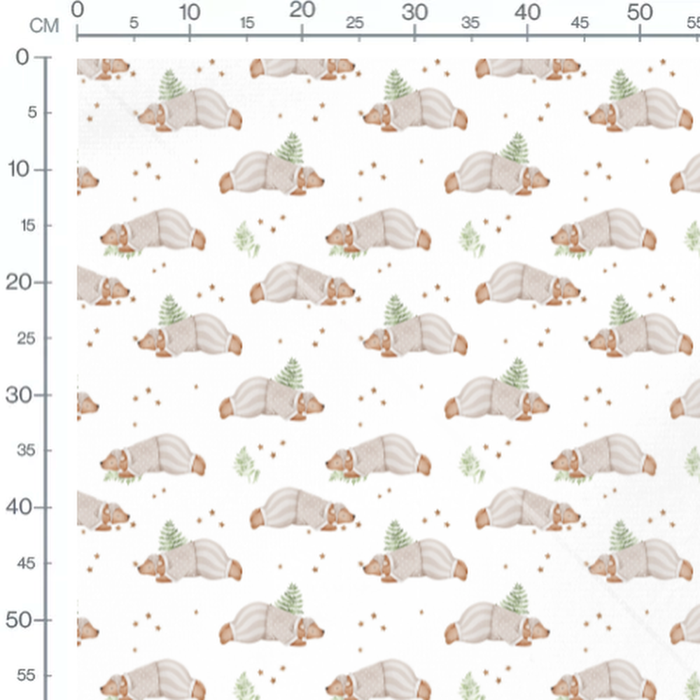 Tissu - Ours en pyjama et étoiles