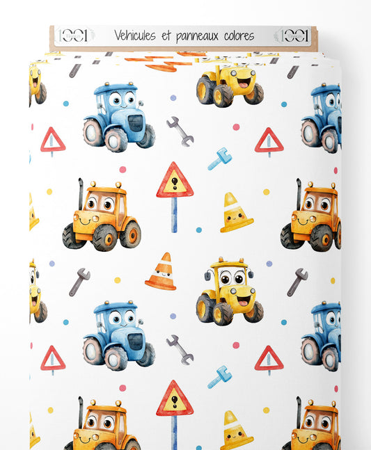 Tissu - Véhicules et panneaux colorés