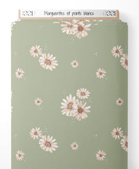 Tissu - Marguerites et points blancs