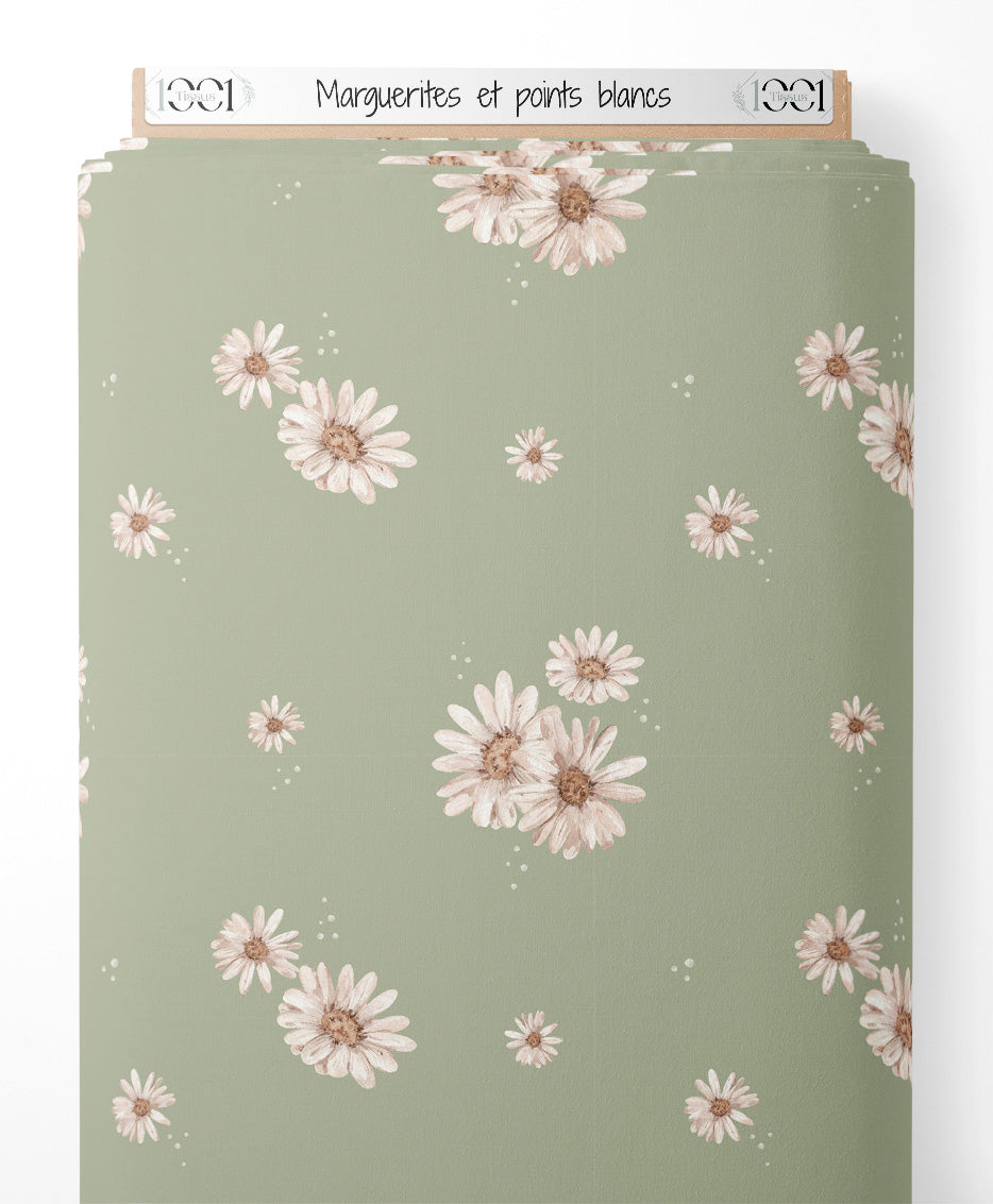 Tissu - Marguerites et points blancs