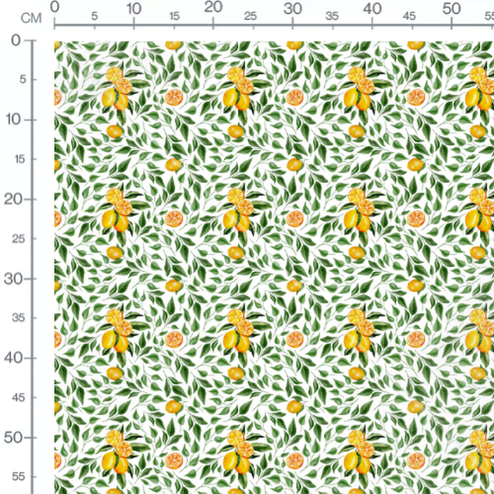 Tissu - Citrons et oranges sur vert