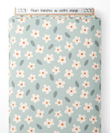 Tissu - Fleurs blanches au centre orange