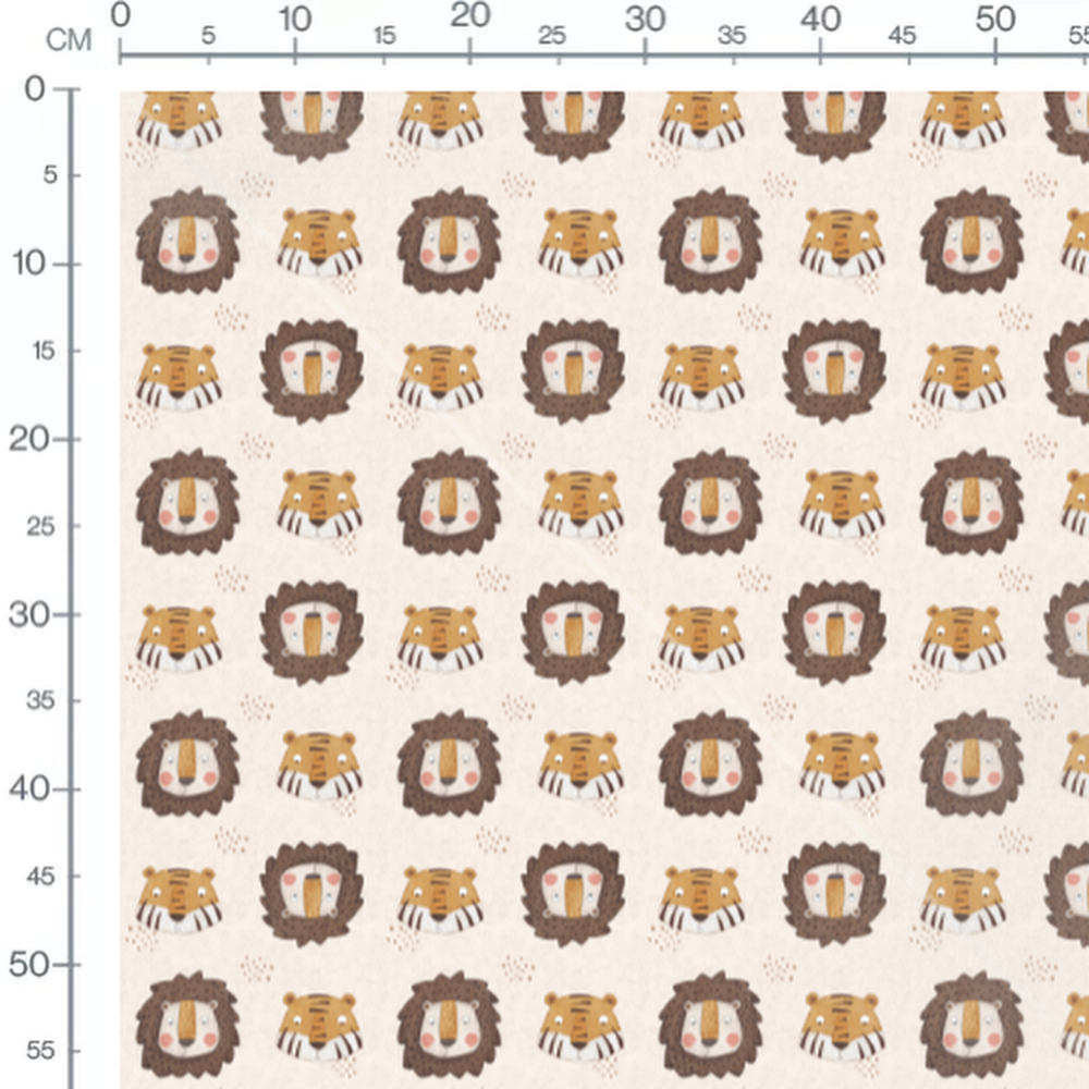 Tissu - Lions et tigres sur beige