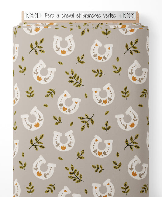 Tissu - Fers à cheval et branches vertes