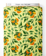 Tissu - Oranges vives sur fond jaune