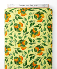 Tissu - Oranges vives sur fond jaune