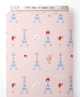 Tissu - Eiffel bleue et rubans roses