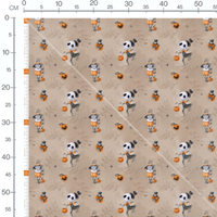 Tissu - Pandas et feuilles sur beige