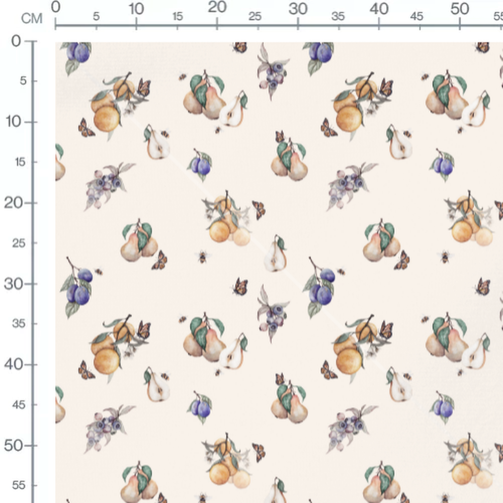 Tissu - Fruits et insectes crème