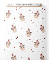 Tissu - Oursons cupcakes cerises