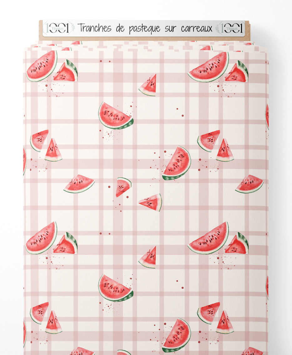 Tissu - Tranches de pastèque sur carreaux