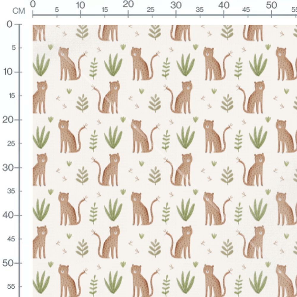 Tissu - Léopards et feuillages verts
