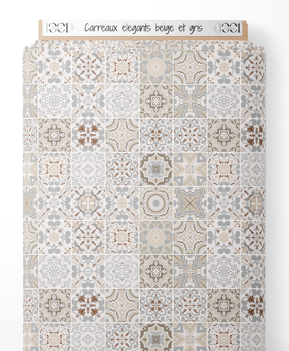 Tissu - Carreaux élégants beige et gris