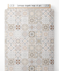 Tissu - Carreaux élégants beige et gris