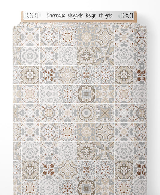 Tissu - Carreaux élégants beige et gris